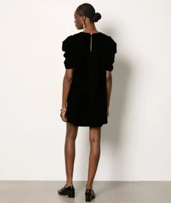 Etam Robe manches ballons en velours NOIR Flash Sale