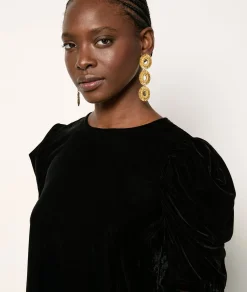 Etam Robe manches ballons en velours NOIR Flash Sale