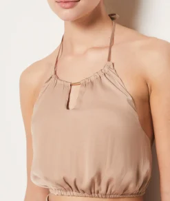 Etam Satin Cropped Camisole BEIGE Fashion