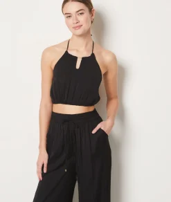 Etam Satin Cropped Camisole BLACK New
