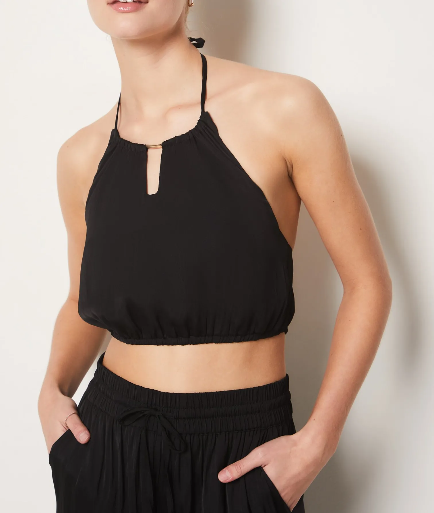 Etam Satin Cropped Camisole BLACK New