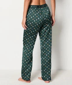 Etam Satin Patterned Pyjama Trousers GREENBACKGROUNDPRINT Fashion