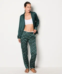 Etam Satin Patterned Pyjama Trousers GREENBACKGROUNDPRINT Fashion