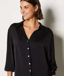 Etam Satin Pyjama Shirt BLACK Discount