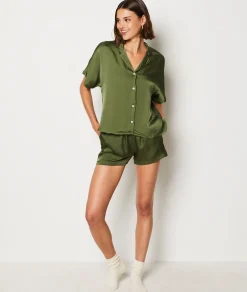 Etam Satin Pyjama Shorts KHAKI Store