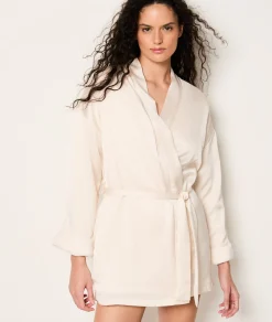 Etam Satin Robe With Fleece Interior ECRU Shop