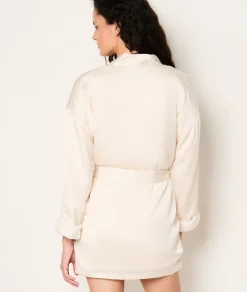 Etam Satin Robe With Fleece Interior ECRU Shop