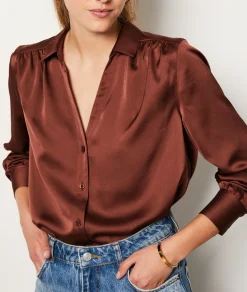 Etam Satin Shirt CHOCOLATE Online