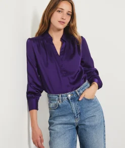 Etam Satin Shirt VIOLET Flash Sale