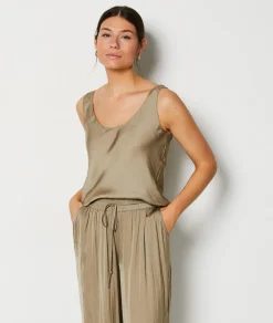 Etam Satin Tank Top GREEN Cheap