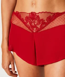 Etam Short de pyjama satiné détails dentelle ROUGE Best Sale