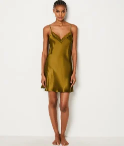 Etam Short Satin Nightdress with Lace Neckline CUIVRE Shop