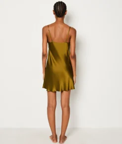 Etam Short Satin Nightdress with Lace Neckline CUIVRE Shop