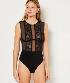 Etam Short-sleeved Bodysuit in Tulle BLACK Store
