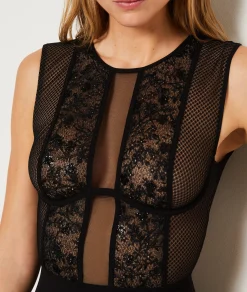 Etam Short-sleeved Bodysuit in Tulle BLACK Store