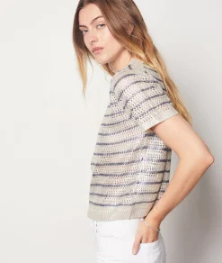 Etam Short-sleeved Iridescent Sweater ECRU Hot