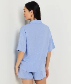 Etam Short-sleeved pyjama shirt in blended linen SKYBLUE Hot