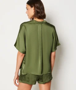 Etam Short-sleeved Satin Pyjama Shirt KHAKI Sale