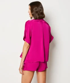 Etam Short-sleeved Satin Pyjama Shirt ORCHIDEE Cheap