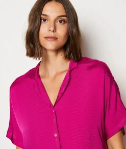 Etam Short-sleeved Satin Pyjama Shirt ORCHIDEE Cheap