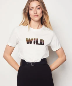 Etam Short-sleeved Sequin T-shirt "Wild" ECRU Shop