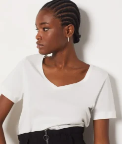 Etam Short-sleeved T-shirt 100% Cotton ECRU Flash Sale