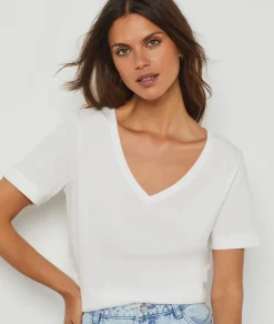 Etam Short-sleeved T-shirt 100% Cotton ECRU Flash Sale