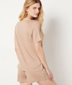 Etam Short-sleeved T-shirt 100% linen BEIGE Fashion