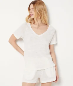 Etam Short-sleeved T-shirt 100% linen ECRU Cheap