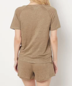 Etam Short-sleeved T-shirt 100% linen KHAKI Online