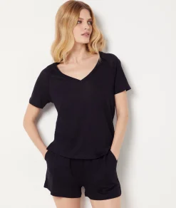 Etam Short-sleeved T-shirt 100% linen BLACK Flash Sale