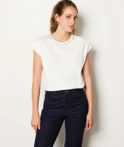 Etam Short-sleeved T-shirt with rhinestone detail ECRU Outlet