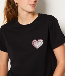 Etam Short-sleeved T-shirt with heart detail BLACK Clearance