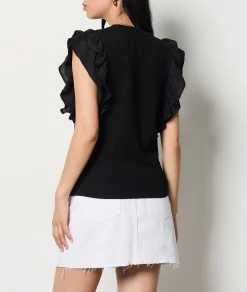 Etam Short-sleeved T-shirt with ruffles BLACK Discount