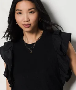 Etam Short-sleeved T-shirt with ruffles BLACK Discount