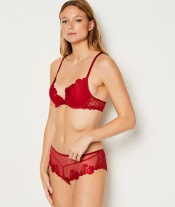Etam Shorty en tulle brodé ROUGE Outlet