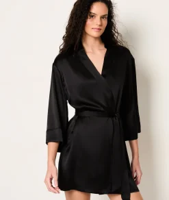 Etam Silk Robe BLACK Best Sale