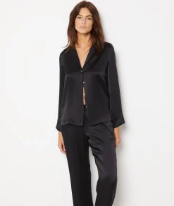 Etam Silk Sleep Shirt BLACK New