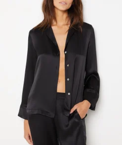Etam Silk Sleep Shirt BLACK New