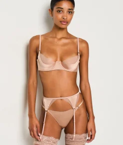 Etam Silk Suspender Belt with Tulle Details TAUPE Discount