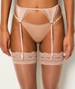 Etam Silk Suspender Belt with Tulle Details TAUPE Discount