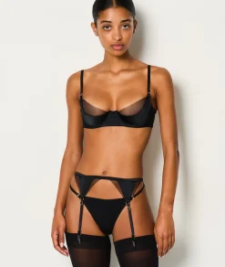 Etam Silk Suspender Belt with Tulle Details CELADON New