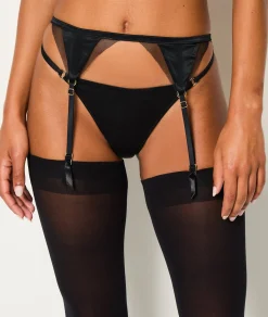 Etam Silk Suspender Belt with Tulle Details CELADON New
