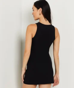 Etam Sleeveless Ribbed Richelieu Nightdress BLACK Cheap