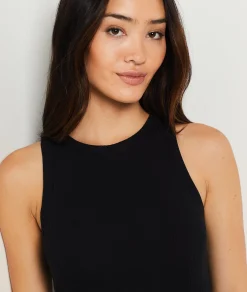 Etam Sleeveless Ribbed Richelieu Nightdress BLACK Cheap