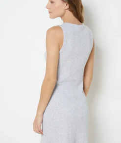 Etam Sleeveless Richelieu ribbed knit nightdress LIGHTGREY Fashion
