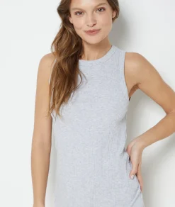 Etam Sleeveless Richelieu ribbed knit nightdress LIGHTGREY Fashion