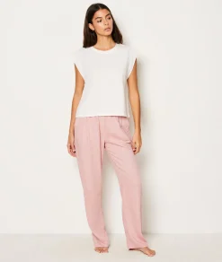 Etam Straight Leg Linen Pyjama Trousers ROSEPOUDRE Sale