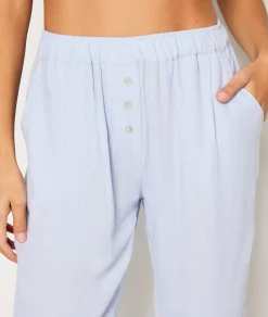 Etam Straight Leg Linen Pyjama Trousers BLEU Shop
