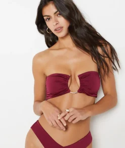 Etam Strapless Bikini Top with Satin Ring Detail GARNETBORDEAUX Clearance